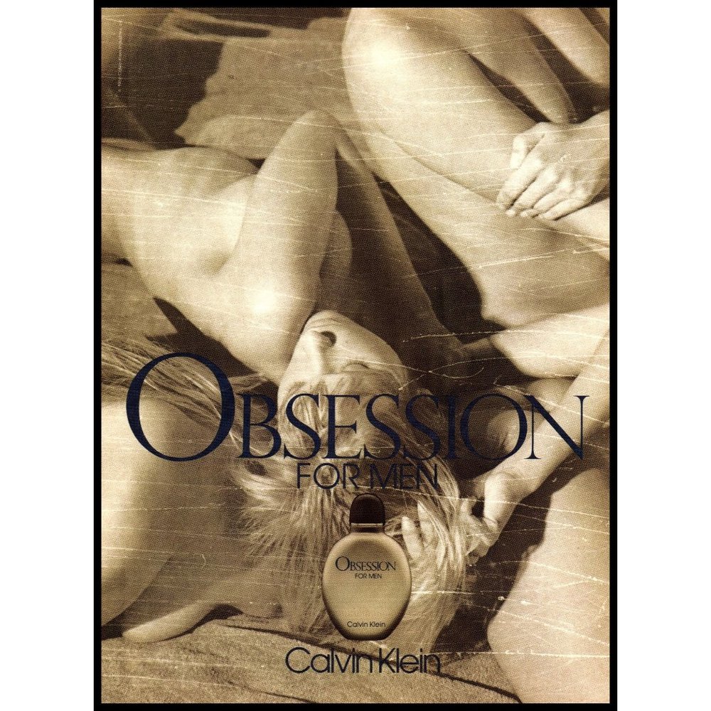 1988 Calvin Klein Obsession for Men Cologne Vintage Print Ad Topless Wall Art